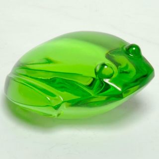 Vintage Val St Lambert Green Glass Frog Paperweight,  Signed Desousa