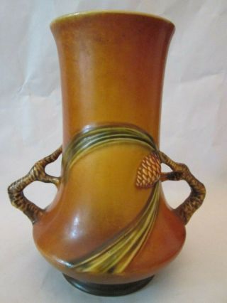 Flower Vase Vintage Roseville Art Pottery: Brown Pine Cone Pattern: Exc