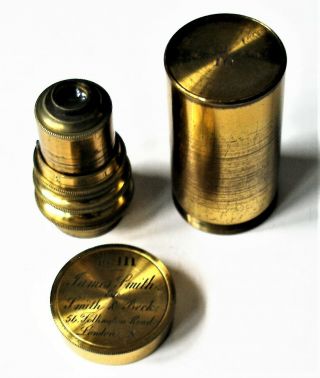 Antique Cased Microscope Objective By James Smith (4/10 "),  Correction Collar
