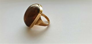 A Large Vintage 9ct Gold Amber Stone Ring Size I 1/2