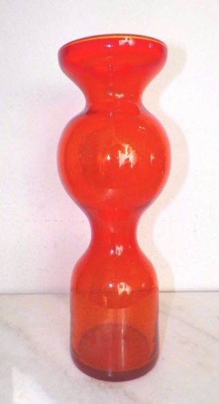 Vintage Orange Hand Blown Vase Or Bottle 12 1/2 " Greenwich Flint Craft
