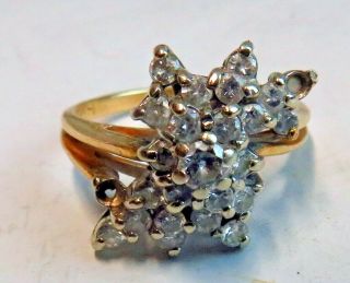 Vintage 14k Solid Gold Diamond Cluster Ring [2 Stones Lacking] Size N Us 7