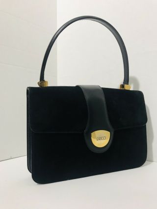 Authentic Gucci Vintage Black Leather Handbag With Top Handle 1960’s