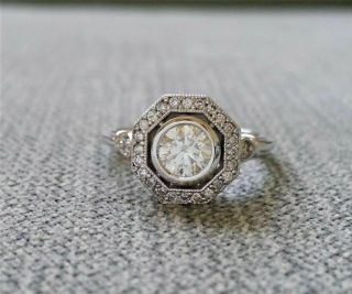 Vintage Art Deco Antique Ring 2.  1 Ct Bezel Set Round Diamond 925 Sterling Silver