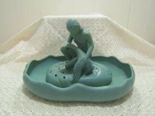 Vintage Van Briggle Pottery Leda & Swan Flower Frog In Turquoise