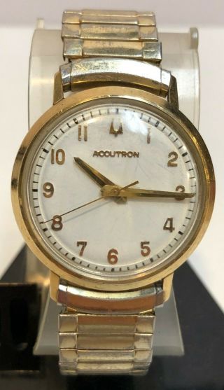 Vintage Bulova Accutron 214 Gold Filled Watch White Dial 654 Swiss Battery