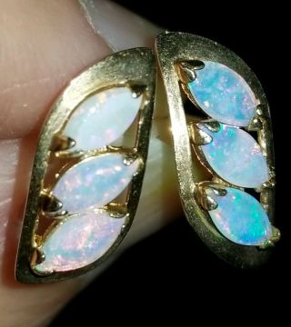 Estate Vintage 14k Solid Gold Australian Fire Opal Earrings