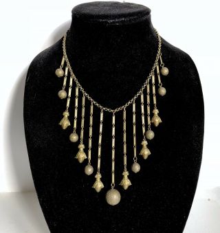 Art Deco Necklace 16.  5” Vtg Chain Bib Collar Festoon Brass Flapper Graduated