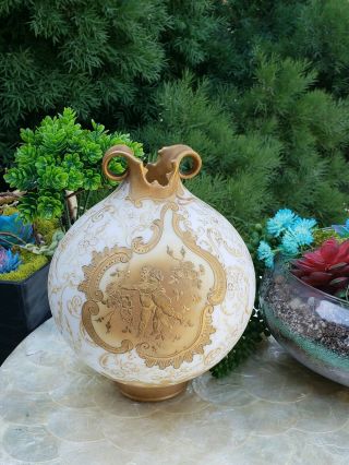 1800s Mount Washington Crown Milano Gold Gilded Globular Vase w/ Angel Cherubs 10
