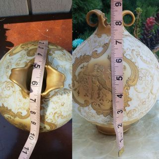1800s Mount Washington Crown Milano Gold Gilded Globular Vase w/ Angel Cherubs 11