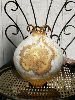1800s Mount Washington Crown Milano Gold Gilded Globular Vase w/ Angel Cherubs 3