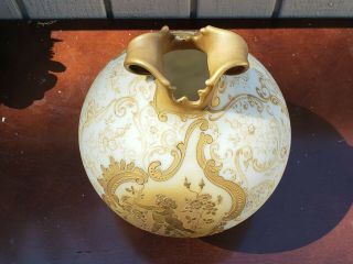 1800s Mount Washington Crown Milano Gold Gilded Globular Vase w/ Angel Cherubs 6