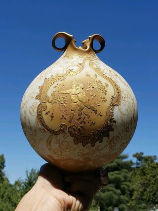 1800s Mount Washington Crown Milano Gold Gilded Globular Vase w/ Angel Cherubs 8