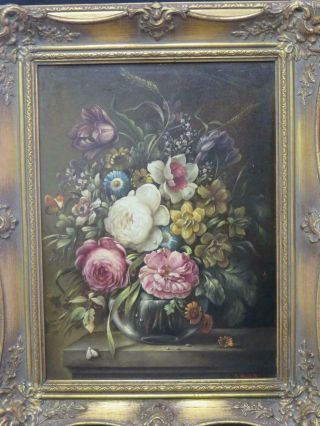 Vintage Dutch Still Life Oil Signed Butterflies And Moth