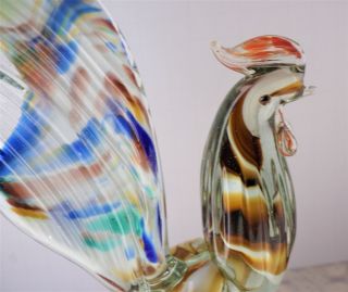 Very Rare 10.  5 " Vintage Antique Hand Blown Glass Rooster Peacock Bird Murano
