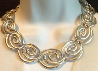 Anne Klein Vintage Large Chunky Silverplated Swirl Choker Necklace Earrings
