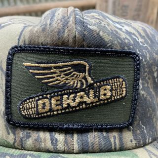 Vintage DEKALB SEED Camo SnapBack Trucker Hat Cap Patch K Products Made In USA 3