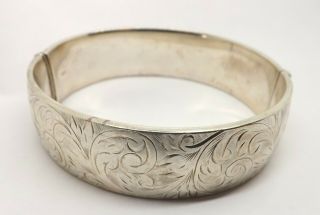 Chunky Solid Sterling Silver Bangle Bracelet Heavy Arts And Crafts Vintage