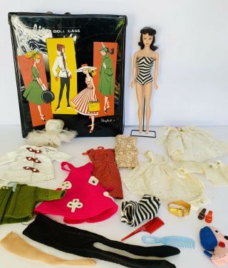 Vintage 1961 Ponytail 5 Barbie Doll With Case Clothes Accessories