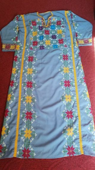 Vintage Bedouin Palestinian Traditional Hand Made Embroidery Dress Large 1971