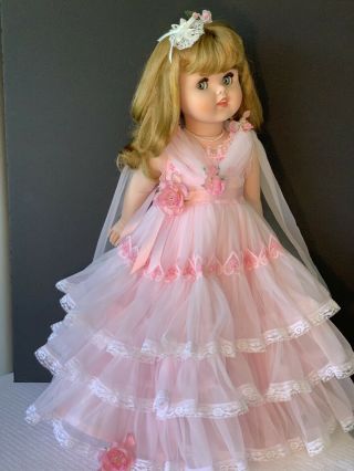 Vintage American Doll Toodles Doll 24” Flirty Eyes Tagged Princess Dress 1960s