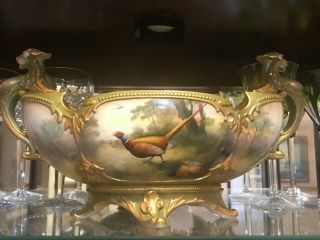 Antique Royal Worcester Hadley’s Porcelain Centerpiece Large Bowl Vase A.  Shuck