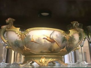Antique Royal Worcester Hadley’s Porcelain centerpiece large bowl vase A.  Shuck 2