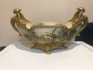Antique Royal Worcester Hadley’s Porcelain centerpiece large bowl vase A.  Shuck 3