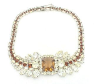 Vintage Max Muller Clear And Brown Crystal Collar Necklace 6315