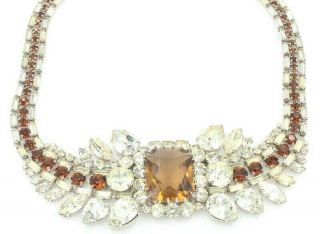 VINTAGE MAX MULLER CLEAR AND BROWN CRYSTAL COLLAR NECKLACE 6315 2