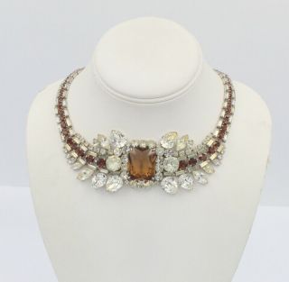 VINTAGE MAX MULLER CLEAR AND BROWN CRYSTAL COLLAR NECKLACE 6315 5