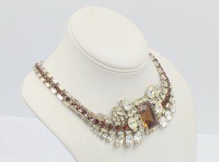 VINTAGE MAX MULLER CLEAR AND BROWN CRYSTAL COLLAR NECKLACE 6315 6