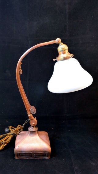 Antique Copper Desk Lamp,  1910s.  Art Nouveau,  HANDEL.  German Shade,  Heavy 2
