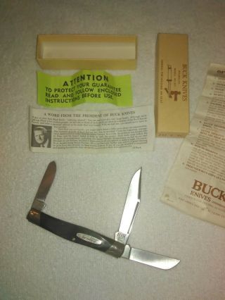 Vintage Buck 307 Wrangler Three Blade Stockman Black Saw Cut Knife Pre - 1986
