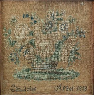 1838 Antique 19thC Folk Art Flower Vase Embroidery Sampler by Catharine 3