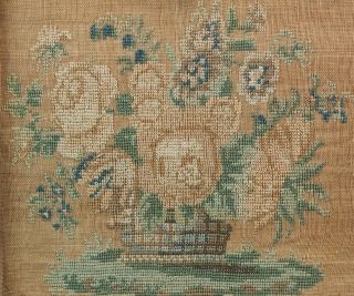 1838 Antique 19thC Folk Art Flower Vase Embroidery Sampler by Catharine 4