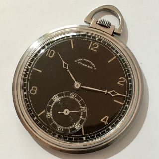 Antique Swiss Made Eterna Chronometre Hand Winding Stainless Steel Pocket Watch