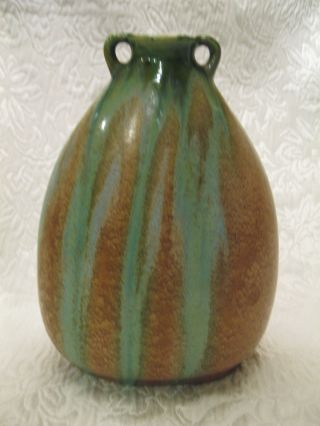 Vintage BELGIUM Ceramic Green and Brown Drip Glaze Art Vase 8 