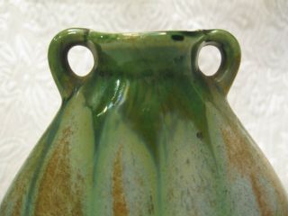 Vintage BELGIUM Ceramic Green and Brown Drip Glaze Art Vase 8 