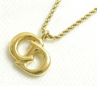 Authentic Christian Dior Necklace logo vintage Gold Metallic 3629 2