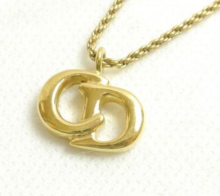 Authentic Christian Dior Necklace logo vintage Gold Metallic 3629 3