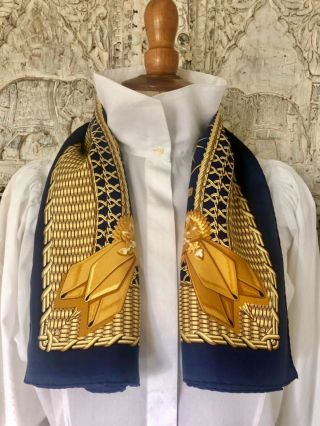 Hermès Paris Vintage Silk Scarf „Voitures Paniers“ J.  Abadie Blue Gold 90 5