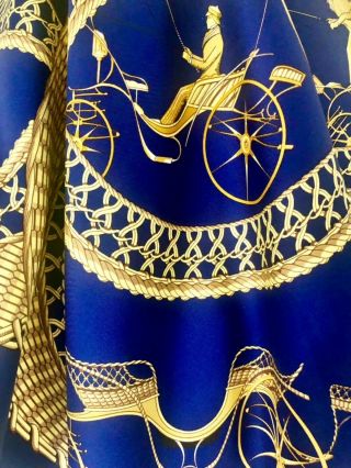 Hermès Paris Vintage Silk Scarf „Voitures Paniers“ J.  Abadie Blue Gold 90 6