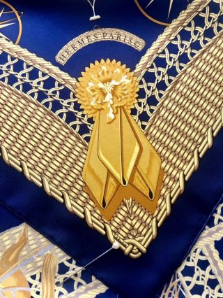 Hermès Paris Vintage Silk Scarf „Voitures Paniers“ J.  Abadie Blue Gold 90 8