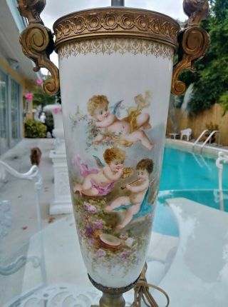 Antique Sevres? Hand Painted French Porcelain Lamp,  Signed 