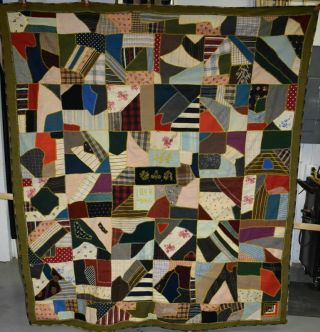 Antique Wool And Cotton " Crazy " Quilt,  Signed And Dated 18494
