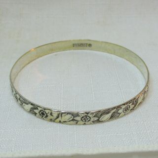 Vintage Art Nouveau Danecraft Sterling Silver 925 Flower Bangle Bracelet