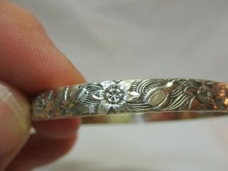 Vintage Art Nouveau DANECRAFT Sterling Silver 925 Flower Bangle Bracelet 4