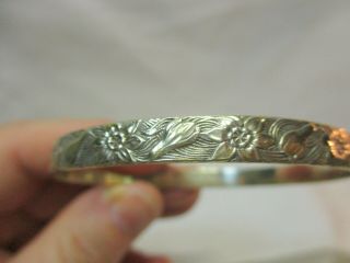 Vintage Art Nouveau DANECRAFT Sterling Silver 925 Flower Bangle Bracelet 5