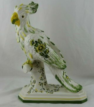 Vintage Bassano Italy Huge Parrot Faience Figurine Bird Yellow Green